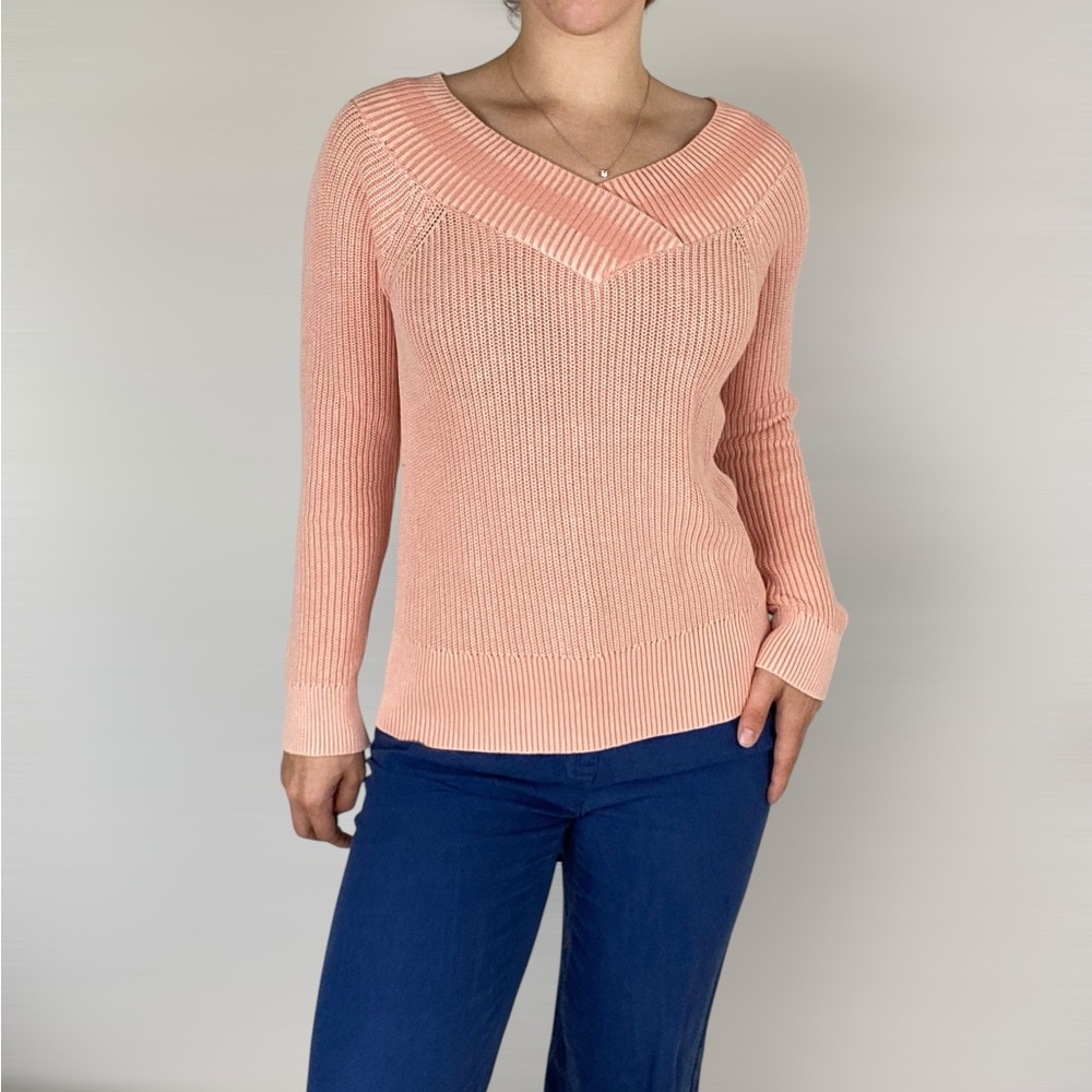 RAG & BONE Dawn Off The Shoulder Knit Sweater Ribbed Trim Pullover Pink